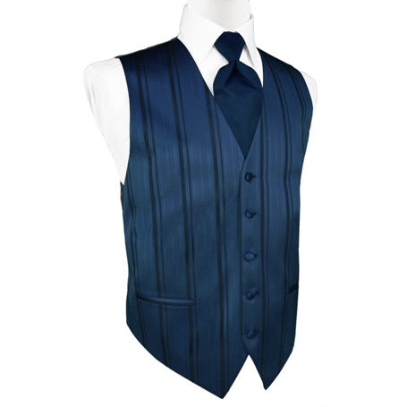 Peacock Blue Striped Satin Tuxedo Vest