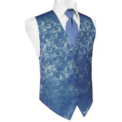 Periwinkle Blue Tapestry Satin Tuxedo Vest