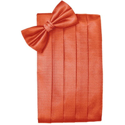 Persimmon Herringbone Cummerbund and Bow Tie Set