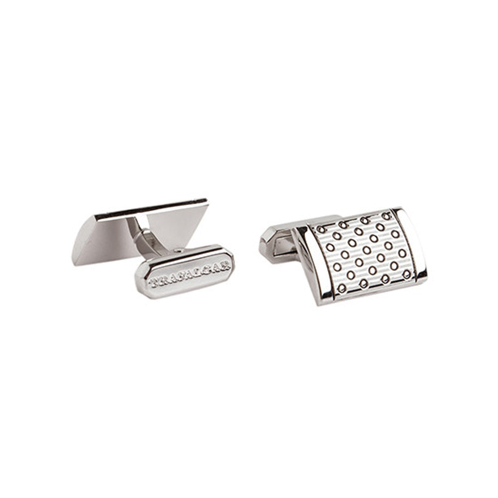 Engraved Pindot Over Stripe Silver Cufflinks