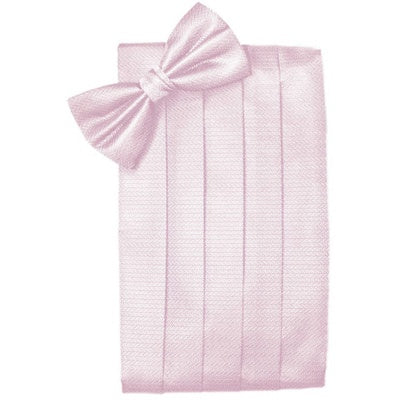 Light Pink Herringbone Cummerbund and Bow Tie Set