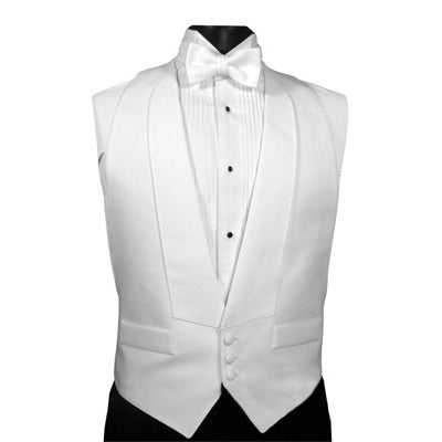 White Pique Full Back Tuxedo Vest with Pique Self Tie Bow Tie