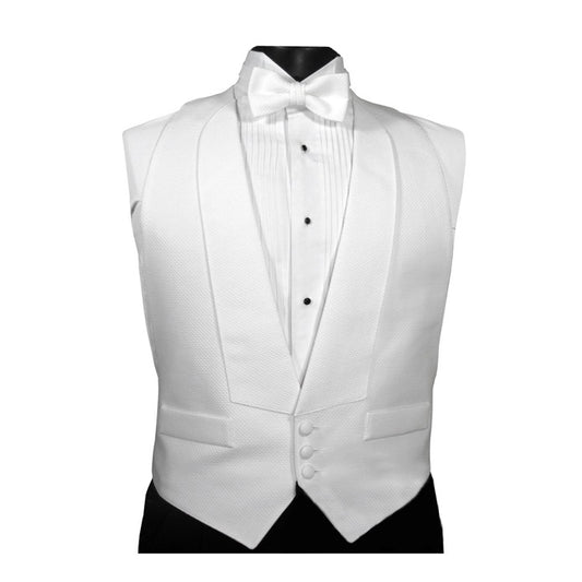 White Pique Open Back Tuxedo Vest with Pretied Bow Tie