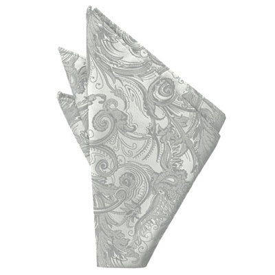 Platinum  Silk Paisley Pocket Square