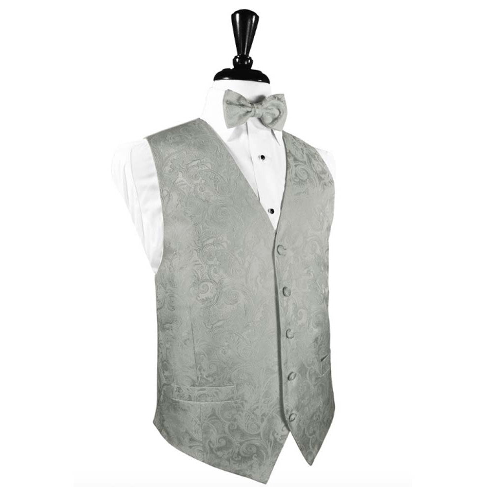 Platinum Silk Tapestry Paisley Tuxedo Vest