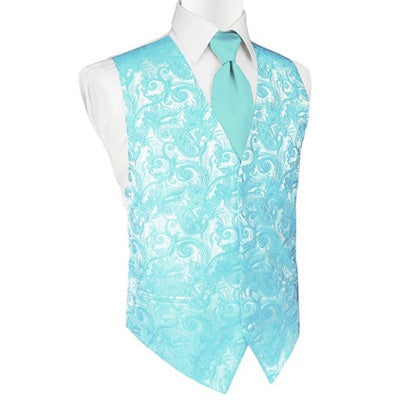 Pool Blue Tapestry Satin Tuxedo Vest