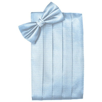 Powder Blue Herringbone Cummerbund and Bow Tie Set