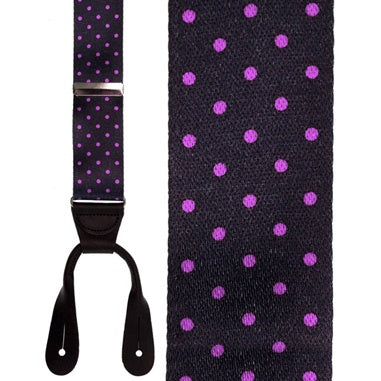 Black and Purple Dots Silk Suspenders