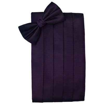 Raisin Purple Herringbone Cummerbund and Bow Tie Set