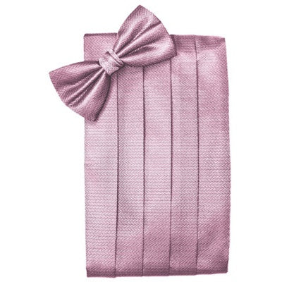 Rose Pink Herringbone Cummerbund and Bow Tie Set