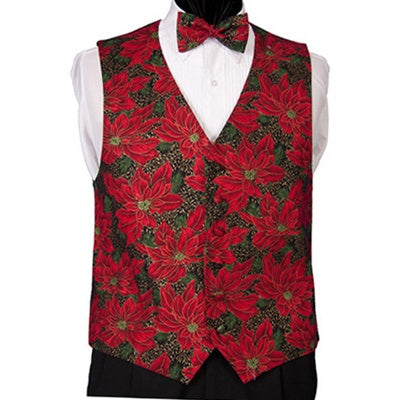 Red with Holly Poinsettia Holiday Vest