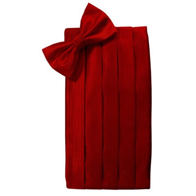 Red Faille Silk Cummerbund and Bow Tie Set