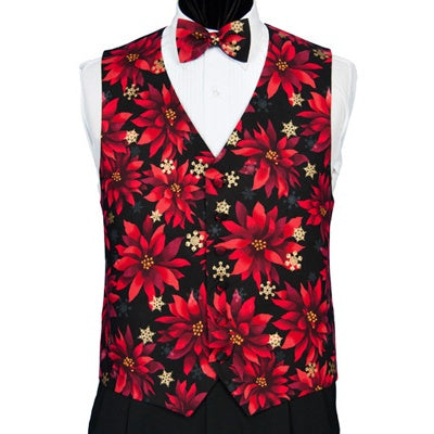 Red Poinsettia Holiday Novelty Tuxedo Vest