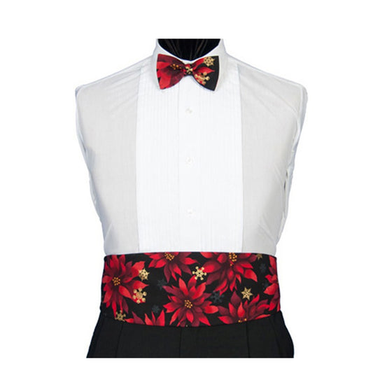 Red Poinsettia Christmas Novelty Cummerbund and Bow Tie Set