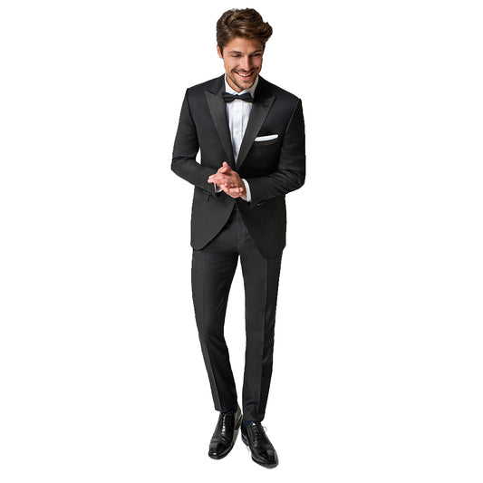 Paul Betenly Black One Button Peak Lapel Trim Fit Tuxedo