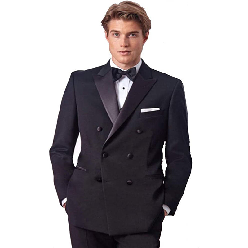 Ike Behar Double Breasted Slim Fit Peak Lapel Tuxedo