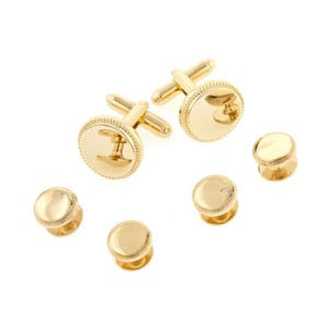 Round Beaded Edge Tuxedo Cufflinks and Studs Gold