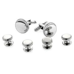 Round Beaded Edge Tuxedo Cufflinks and Studs Silver