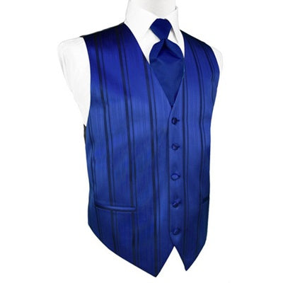 Royal Blue Striped Satin Tuxedo Vest