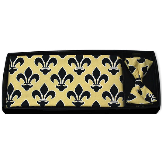 Saints Mardi Gras Bow Tie and Cummerbund Set in Black and Cream