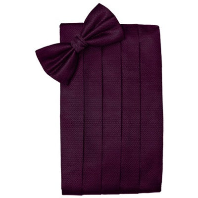 Sangria Purple Herringbone Cummerbund and Bow Tie Set