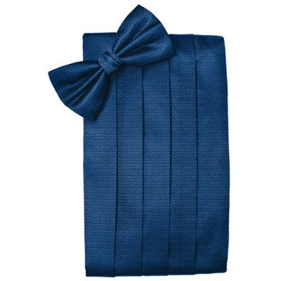 Sapphire Blue Herringbone Cummerbund and Bow Tie Set