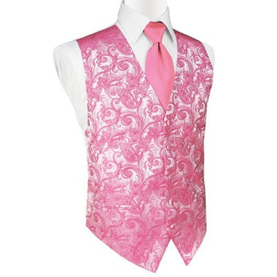 Bubblegum Pink Tapestry Satin Tuxedo Vest