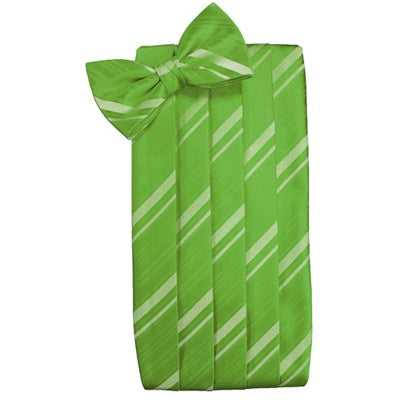 Kelly Green Striped Satin Cummerbund and Bow Tie Set