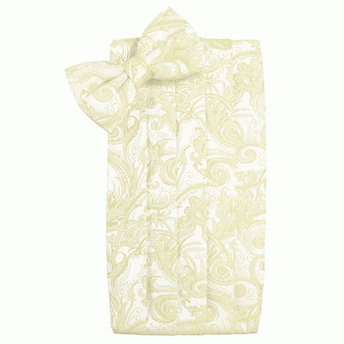 Canary Yellow Tapestry Paisley  Satin Cummerbund and Bow Tie Set