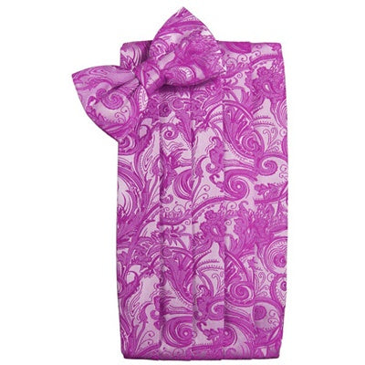 Fuchsia Tapestry Paisley Satin Cummerbund and Bow Tie Set