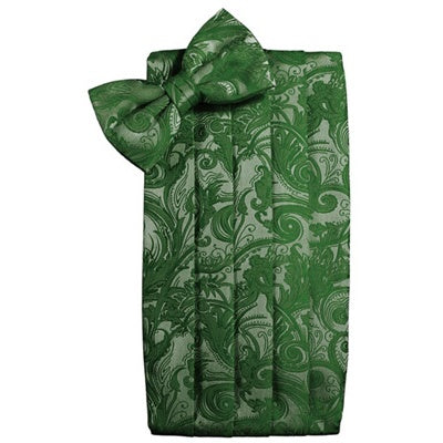 Hunter Green Tapestry Paisley Satin Cummerbund and Bow Tie Set