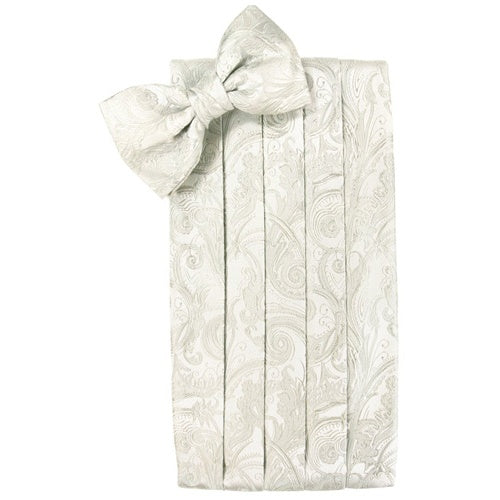 Ivory Tapestry Paisley Satin Cummerbund and Bow Tie Set