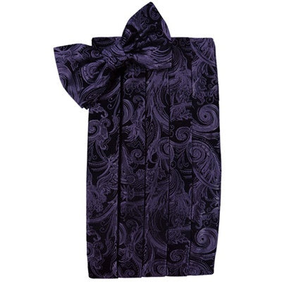 Lapis Purple Tapestry Paisley Satin Cummerbund and Bow Tie Set