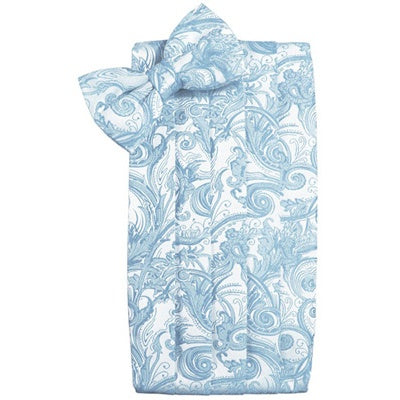 Light Blue Tapestry Paisley Satin Cummerbund and Bow Tie Set