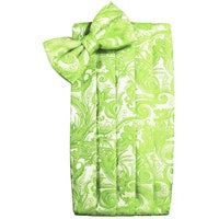 Lime Green Tapestry Paisley Satin Cummerbund and Bow Tie Set