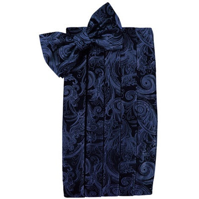 Marine  Blue Tapestry Paisley Satin Cummerbund and Bow Tie Set