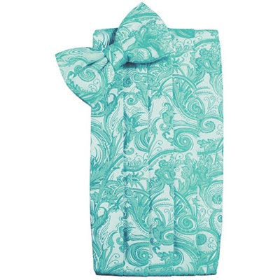 Mermaid Teal Tapestry Paisley Satin Cummerbund and Bow Tie Set