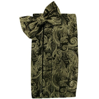 Moss Gold Tapestry Paisley Satin Cummerbund and Bow Tie Set