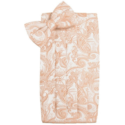 Peach Tapestry Paisley Satin Cummerbund and Bow Tie Set