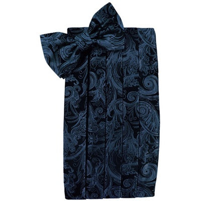 Peacock Blue Tapestry Paisley Satin Cummerbund and Bow Tie Set