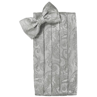 Pewter Tapestry Paisley Satin Cummerbund and Bow Tie Set