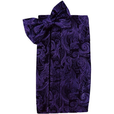 Purple Tapestry Paisley Satin Cummerbund and Bow Tie Set