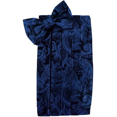 Royal Blue Tapestry Paisley Satin Cummerbund and Bow Tie Set