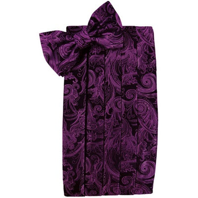 Sangria Purple Tapestry Paisley Satin Cummerbund and Bow Tie Set