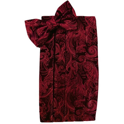 Scarlet Red Tapestry Paisley Satin Cummerbund and Bow Tie Se