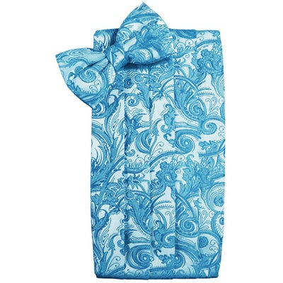 Turquoise Tapestry Paisley Satin Cummerbund and Bow Tie Set