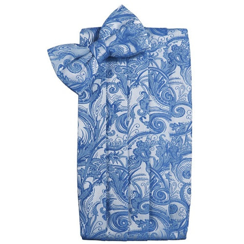 Cornflower Blue Tapestry Satin Cummerbund and Bow Tie Set