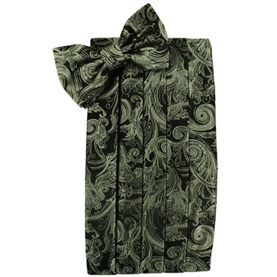 Fern Green Tapestry Paisley Satin Cummerbund and Bow Tie Set