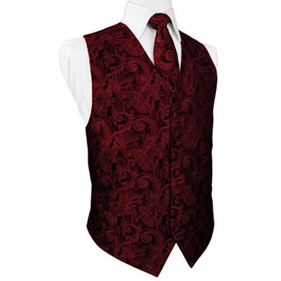 Scarlet Red Tapestry Satin Tuxedo Vest