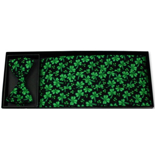 Shamrock Pattern Cummerbund and Bow Tie Set